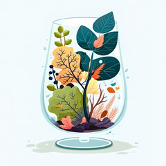 Multicolored plants in a glass jar, generative AI.