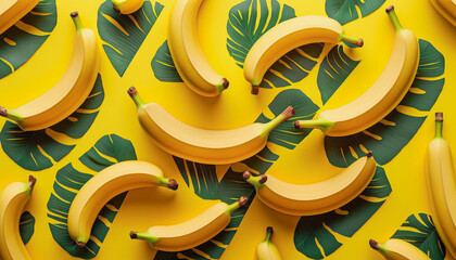 Banana pattern background, Summertime concept, food lover concept, yellow background, Generative AI illustration