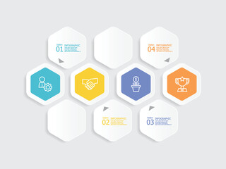 hexagon horizontal steps timeline infographic