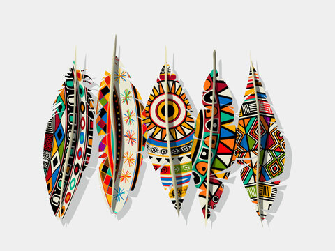 American Indian decorated feathers