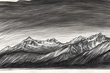 Mountain sketch. Handdrawn illustration isolated on white background. Generative AI