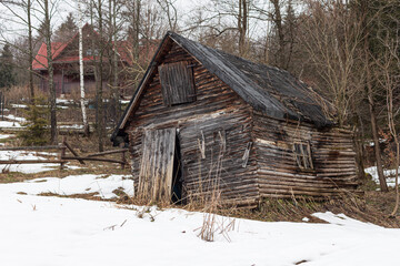 abandoned wood building cabin log barn
