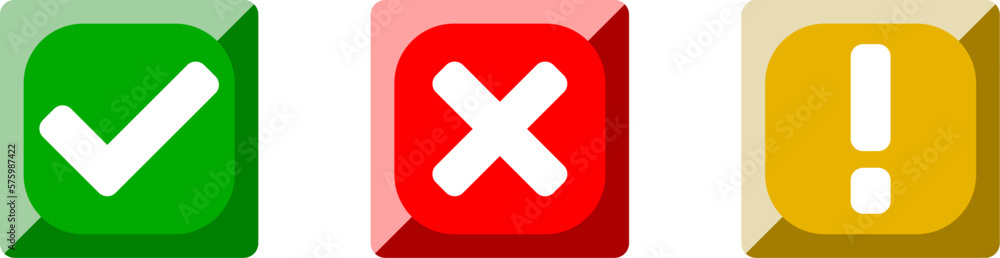 Poster green yes or ok red no or declined yellow problem or warning flat icon set with check mark x cross a