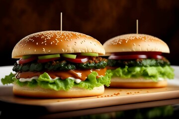 Delicious Hamburger Sandwich. Generative AI
