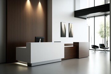 reception desk in a modern office interior - obrazy, fototapety, plakaty