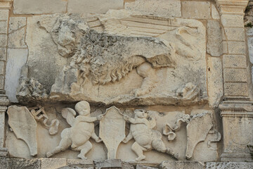 The winged lion of St. Mark above the arch of the Sea Gateport-facing archway in Zadar