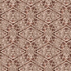 Mosaic geometric dark brown seamless texture pattern. Trendy kaleidoscope woven design for printed fabric. Rough abstract textile design. 