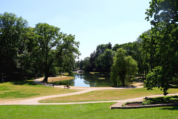 Beautiful landscape with lake and trees in park Maksimir, in Zagreb, Croatia.