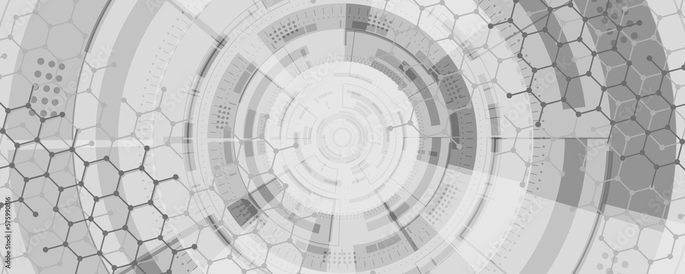 Poster abstract white background image, technology concept and modern hexagonal network.