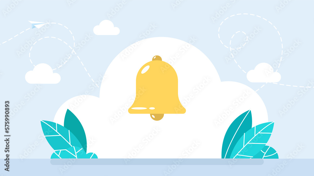 Poster notification golden bell icon. incoming inbox message. ringing bell and notification for clock and s
