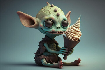 Alien Sweet Tooth: A 3D Baby Alien Enjoying an Ice Cream
