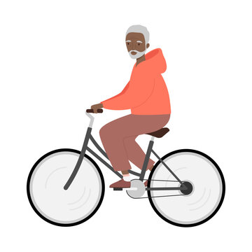 Senior Man Riding Bicycle. Old Man On Bike. Isolated Vector Illustration