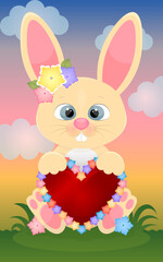 Easter bunny illustration with colorful heart.