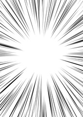 Fototapeta premium Comic book black radial lines overlay on transparent background. Royalty high-quality free stock image of action lines. Motion or movement effect. Manga anime cartoon radial speed and abstract pattern