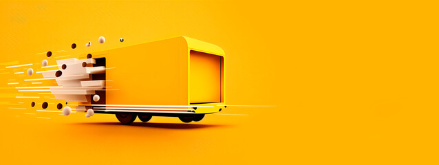 Delivery box in yellow background speed fast minimalism