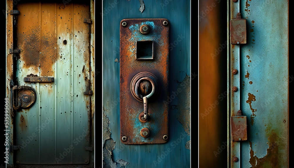 Canvas Prints blue rusted metal door of old container, idea for abstract background , generative ai