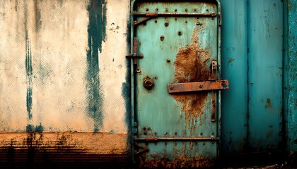 Naklejka premium blue rusted metal door of old container, idea for abstract background , Generative Ai