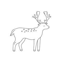 Vector isolated one single cute cartoon forest rein deer with big large horns side view colorless black and white contour line easy drawing