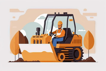 Obraz na płótnie Canvas Bulldozer construction machine with man driving - illustration created with Generative AI technology