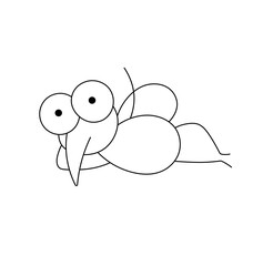 Vector isolated one cute cartoon mosquito fly lying on its side colorless black and white contour line easy drawing