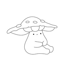 Vector isolated one cute cartoon fly agaric mushroom cartoon comics character with arms and legs and face  colorless black and white contour line easy drawing
