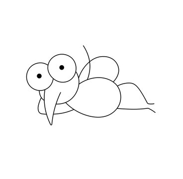 Vector isolated one cute cartoon mosquito fly lying on its side colorless black and white contour line easy drawing