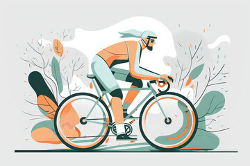 Man riding a bicycle - illustration created with Generative AI technology