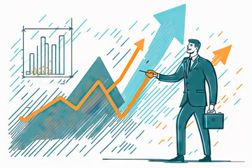 concept of the success, man with progressive diagram