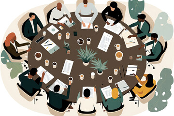 Business people at the meeting - illustration created with Generative AI technology