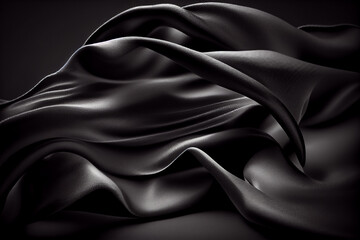 Abstract background close up smooth fabric black. Generative AI