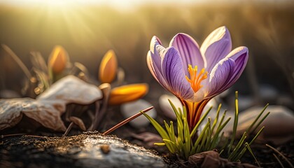 saffron flower bloom on ground ,Generative Ai