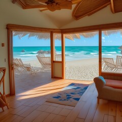 Fototapeta na wymiar Indoor photo of vacation rental beachy - generative ai