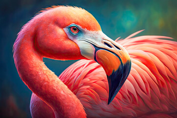 portrait of the pink flamingo - obrazy, fototapety, plakaty