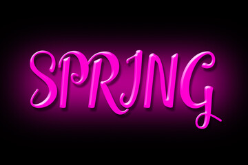Spring. Pink neon inscription isolated on a black background.Isolated. Seasons.