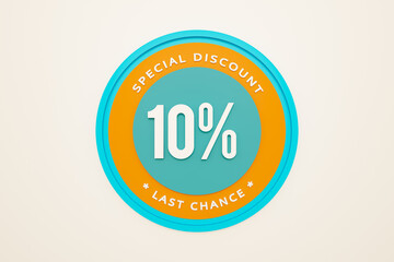 Sale 10% discount. Retail marketing, discount sign to promote commercial activities. Consumerism, ten percent, buying and shopping.