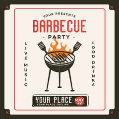 Barbecue party card template. BBQ grill square card for social media marketing. Barbecue post design. Stock vector poster flyer