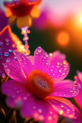 Beautiful pink flowers with blur bokeh background. Generative AI