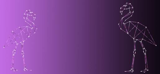 Glowing wirework flamingo illustration on purple gradient background