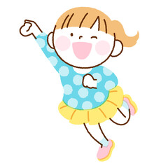 ジャンプする子供のイラスト　ポニーテールの走る女の子