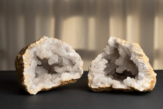 Quartz geodes on a table