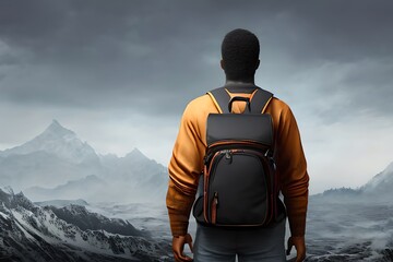 Conceptual image of a man with backpack. Generative AI