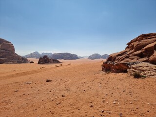 Fototapeta na wymiar Wadi Rum, Jordan - February 24th 2023: Desert