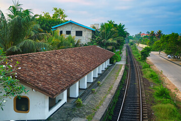 Railway and station among palm trees