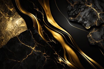 Obraz na płótnie Canvas Luxury black and metallic gold marble background. Generative Ai