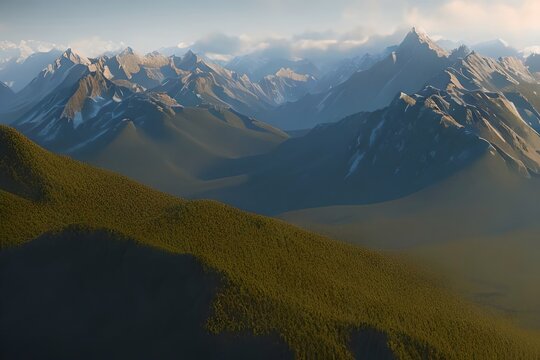 Forest Mountain Range Scene. Generative AI