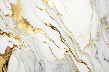 Fotobehang Luxury white and metallic gold marble background. Generative Ai © idealeksis