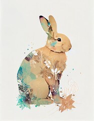 water colour illustration of easter bunny , generative ai