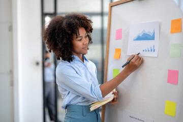 business woman plan to take notes, working out a strategy, Business project planning, working on...