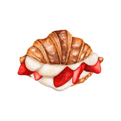 Watercolor hand drawn croissant illustration clip art