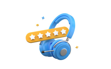 Customer support headphones with rating feedback. Hotline service headset. 3d rendering